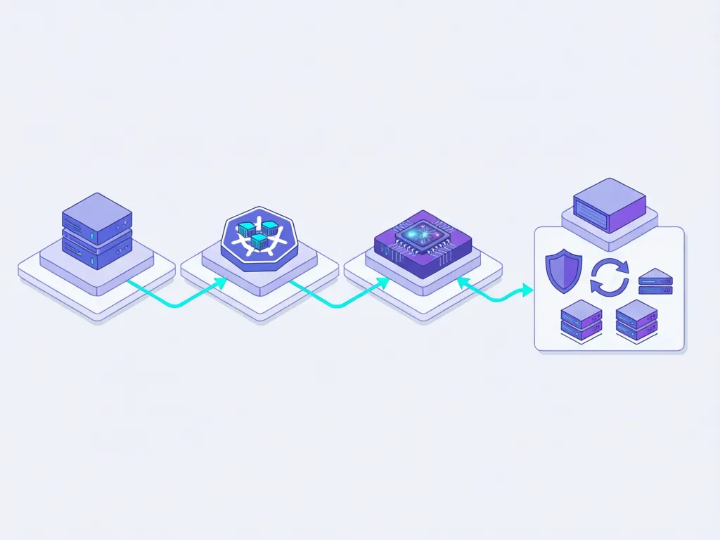 Diagram of heterogeneous workloads — virtual machines, Kubernetes containers, AI services and bare metal — protected by a single disaster recovery control plane