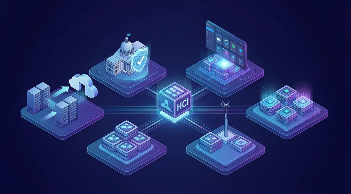 Illustration of six HCI deployment scenarios unified on a single hyperconverged foundation